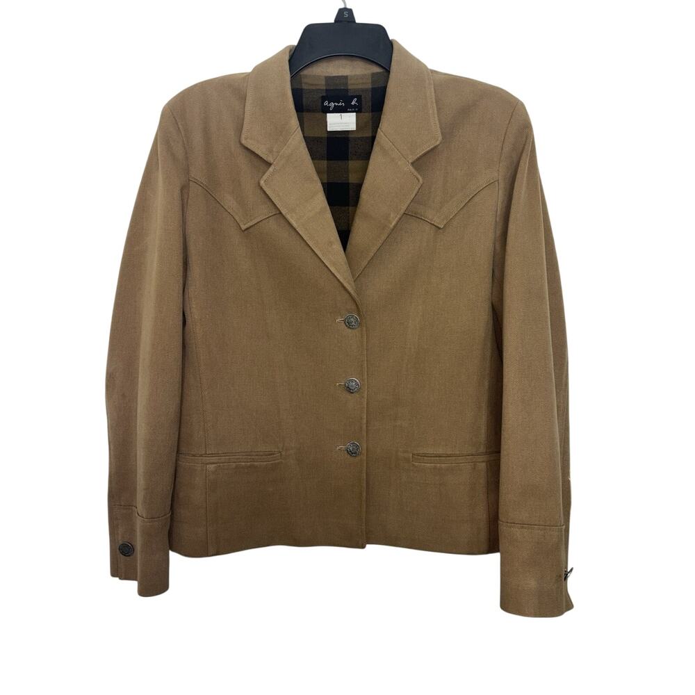 Vtg 90s Agnes B Paris Western Jacket Cotton Twill Concho Buttons Size 1 S